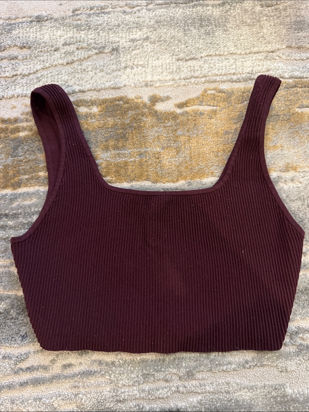 Aritzia Ribbed Square-Neck Crop Tank - Burgundy